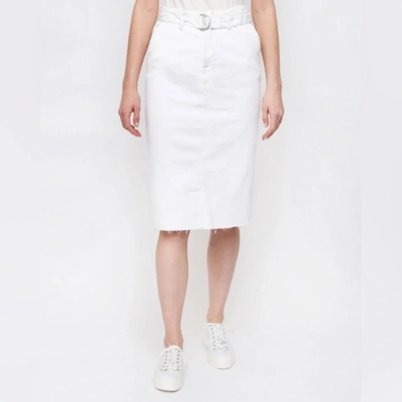 ICHI White Detachable Belt Denim Pencil Skirt Size US 6 Small NWT